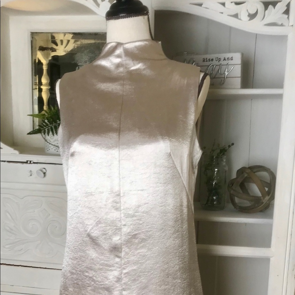 Champagne crepe sleeveless dress.